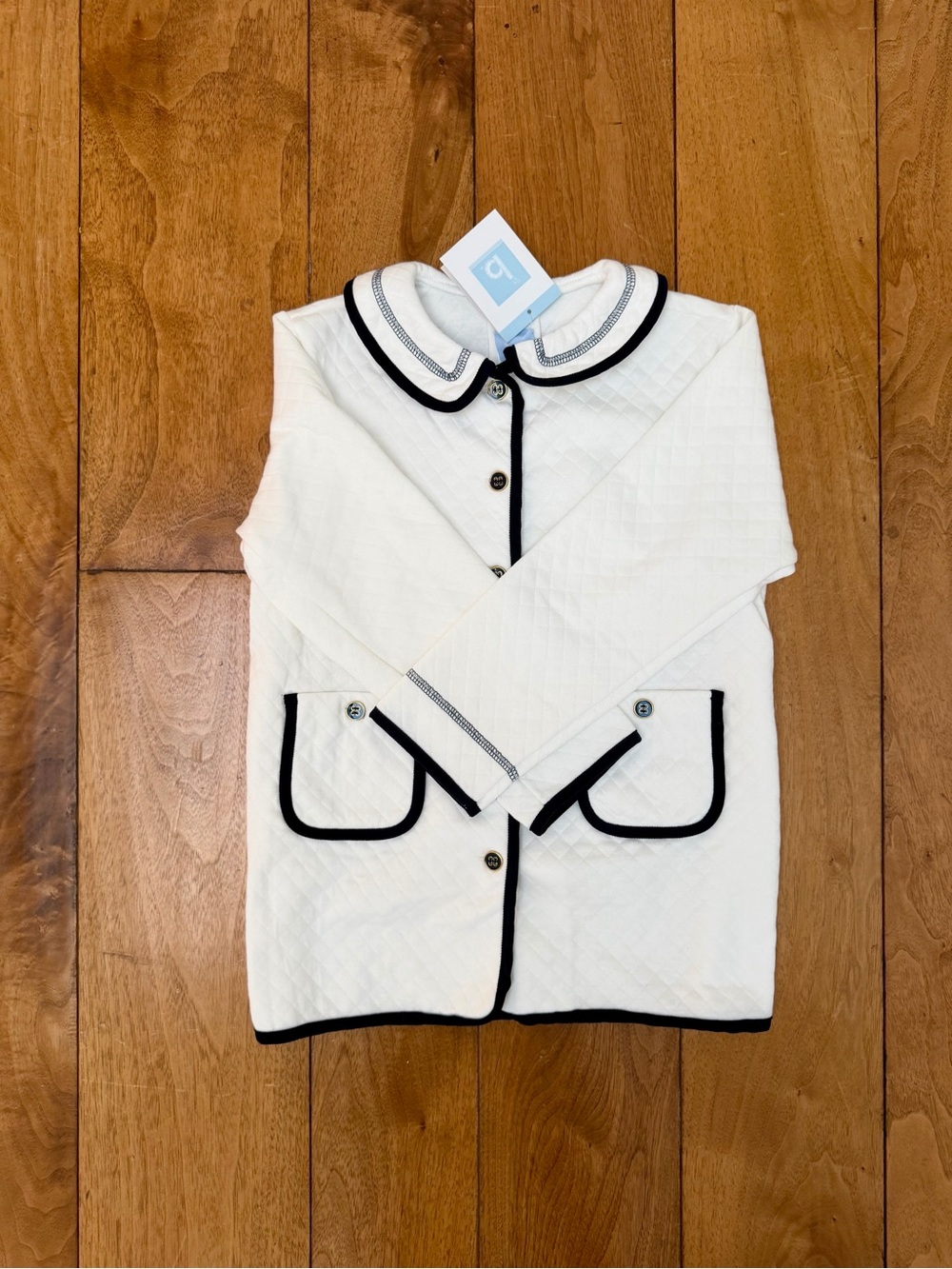 Bella Bliss Girls White Quilted Jacket Navy Trim NWT Size 8
